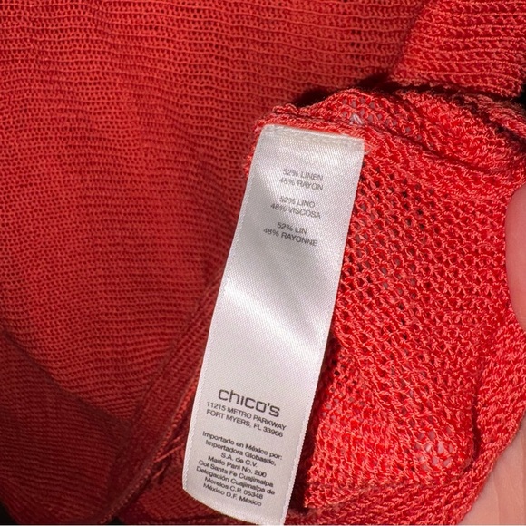 Chico’s Linen Open Knit Short Dolman Sleeve Sweater orange size 2 - Picture 4 of 7
